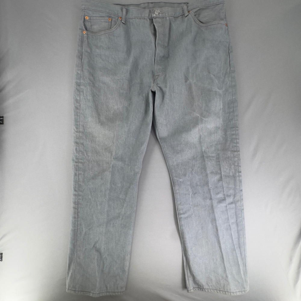 Levi's 501 Coated Gray Jeans W44 L32 Mens Waxed Finish Straight Button Fly Denim
